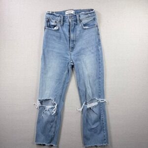 Abercrombie  Fitch Ankle Straight Ultra High Rise Distressed Jeans Light Wash 24